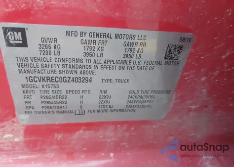 2016 Chevrolet Silverado 1500 2Lt z USA, uszkodzony, nr VIN 1GCVKREC0GZ403294